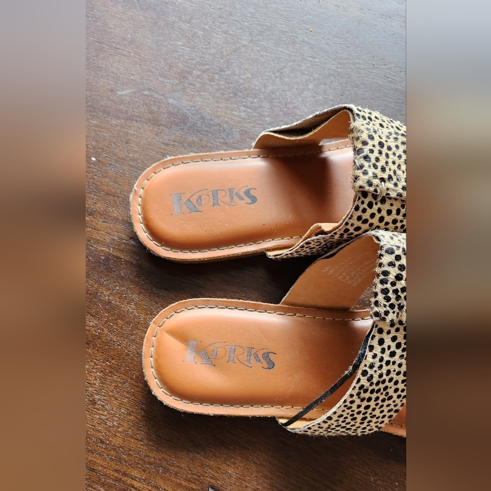 Kork-Ease Cream and Black Sandals with Leopard Print Accent - Picture 6 of 6